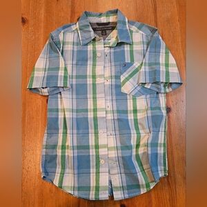 Tommy Hilfiger Kids Blue and Green Plaid Button-Down Shirt